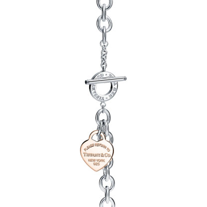 Return to 庐 Rose Gold Heart Tag Toggle Bracelet in Silver