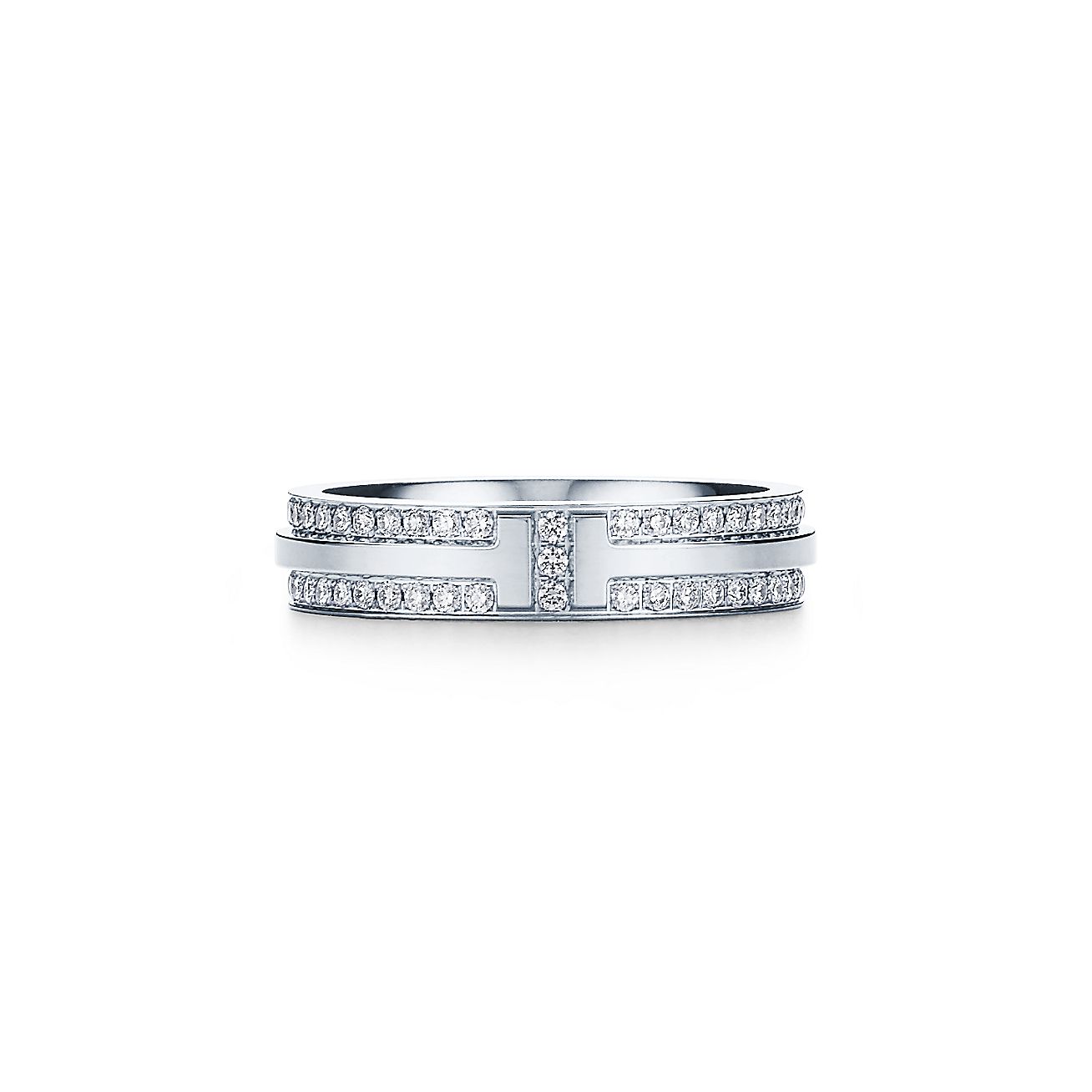 T Narrow Pave Diamond Ring in 18k White Gold