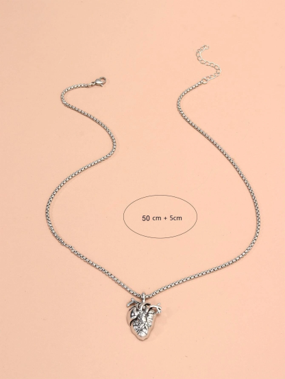 1pc Heart Organ Pendant Necklace, Stainless Steel Jewelry