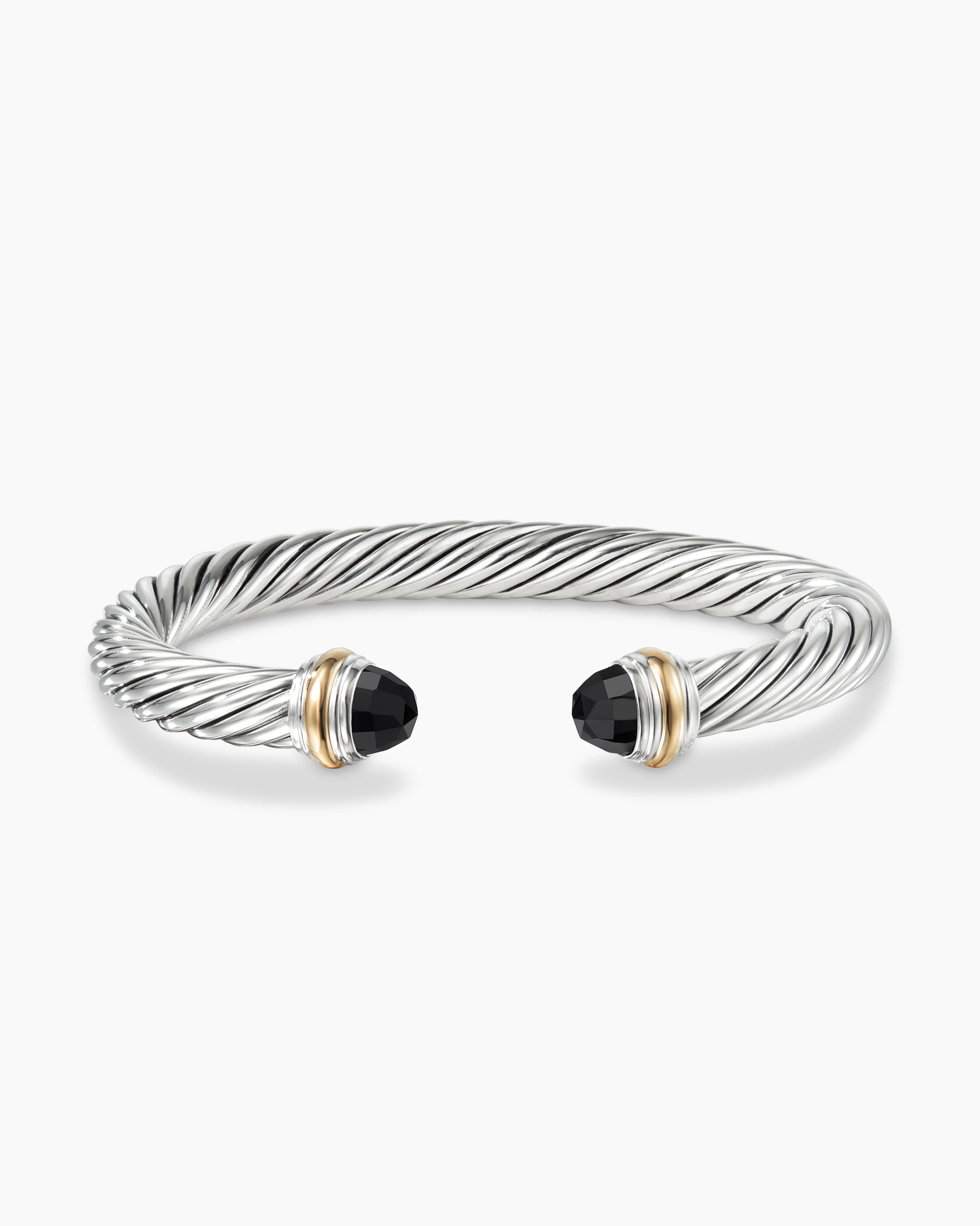 Classic Cable Bracelet Sterling Silver with 14K Yellow Gold and Black Onyx, 7mm