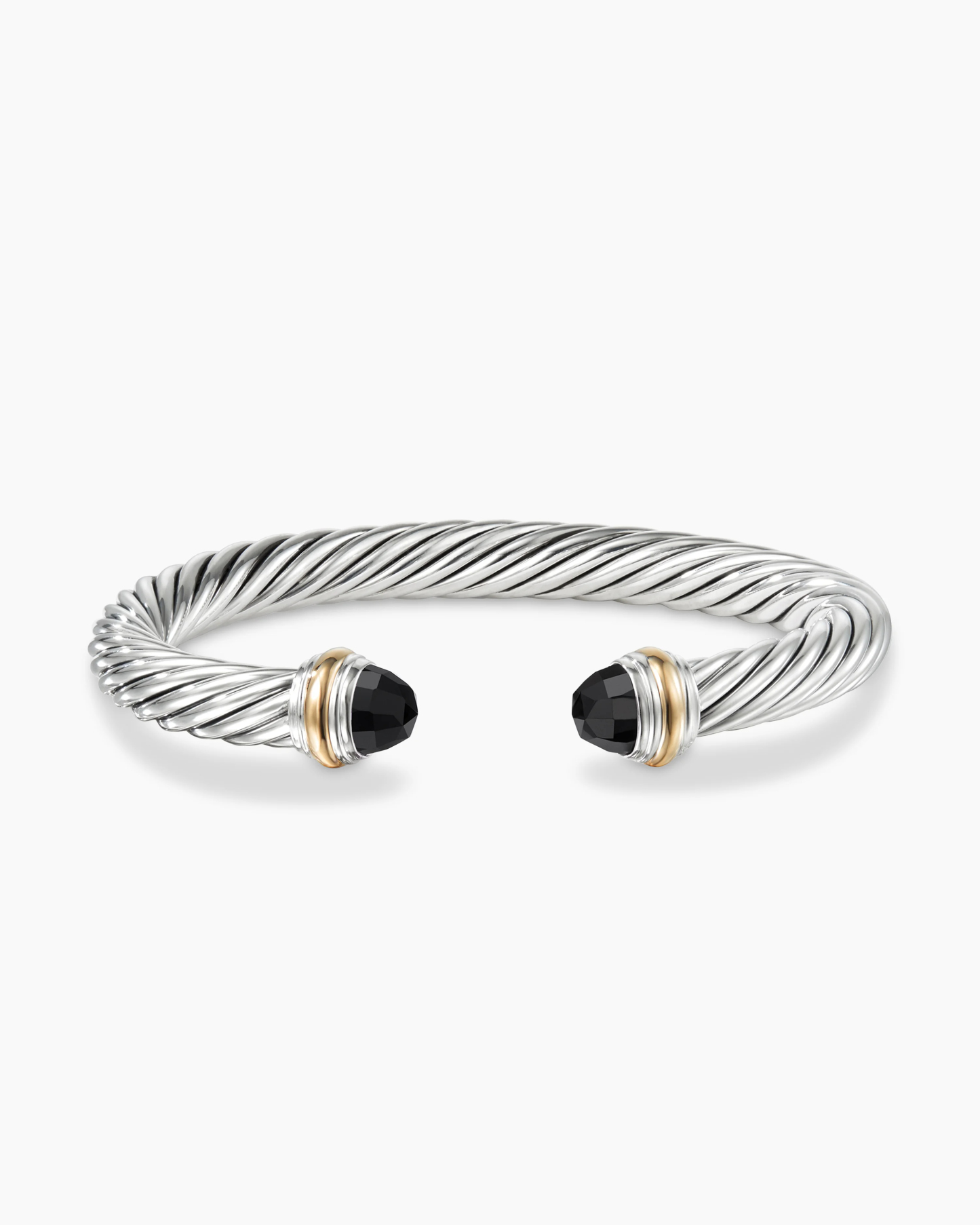 Classic Cable Bracelet Sterling Silver with 14K Yellow Gold and Black Onyx, 7mm