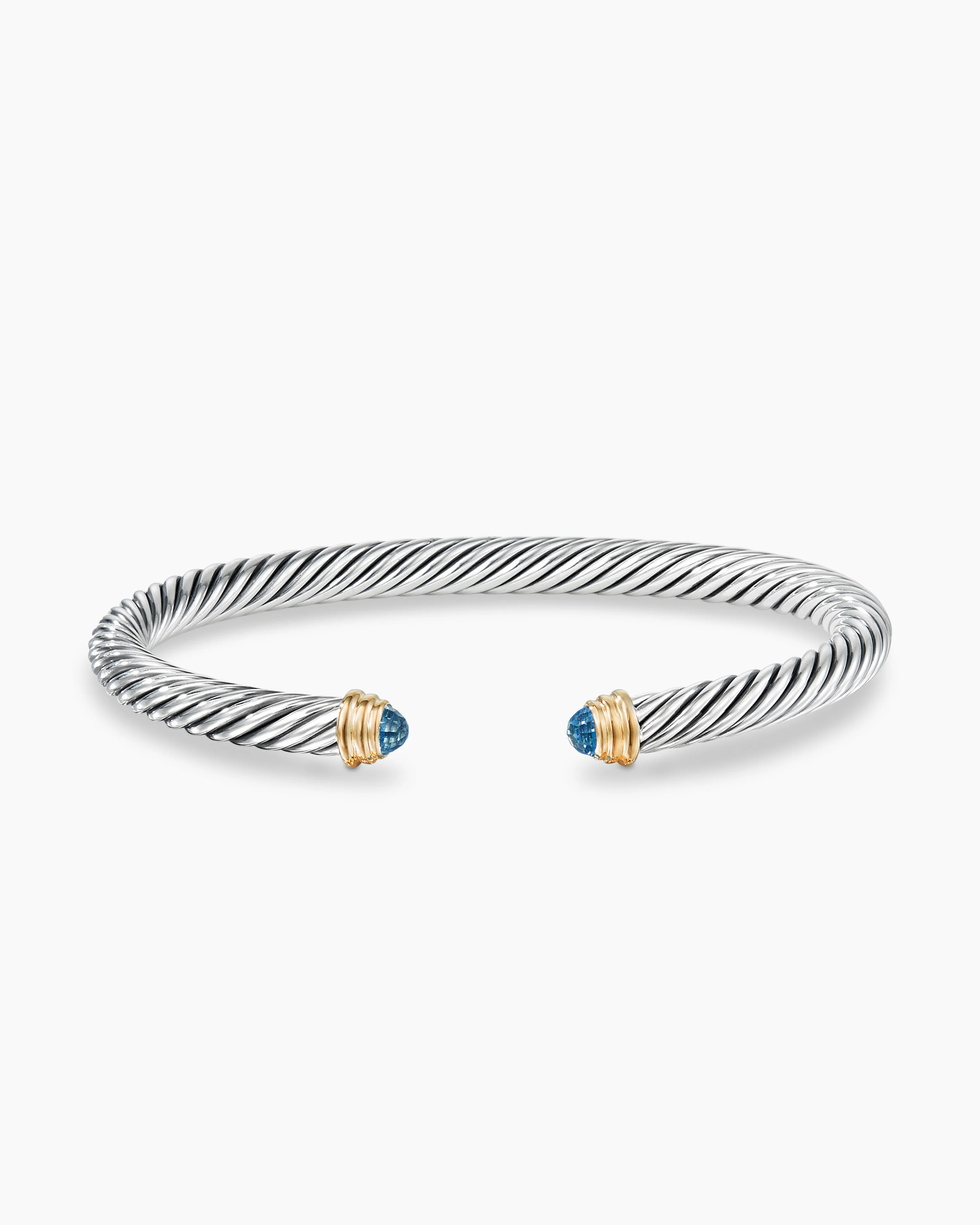 Classic Cable Bracelet Sterling Silver with 14K Yellow Gold and Blue Topaz, 5mm