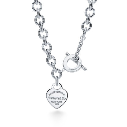 Return to 庐 Heart Tag Toggle Pink Necklace in Silver