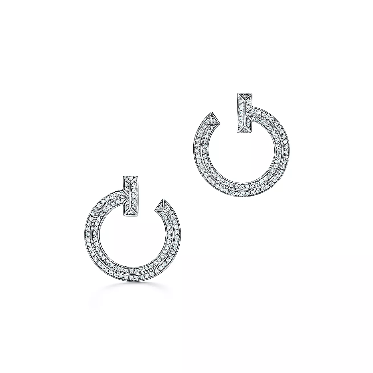 T T1 Open Hoop Earrings in White Gold with Diamonds