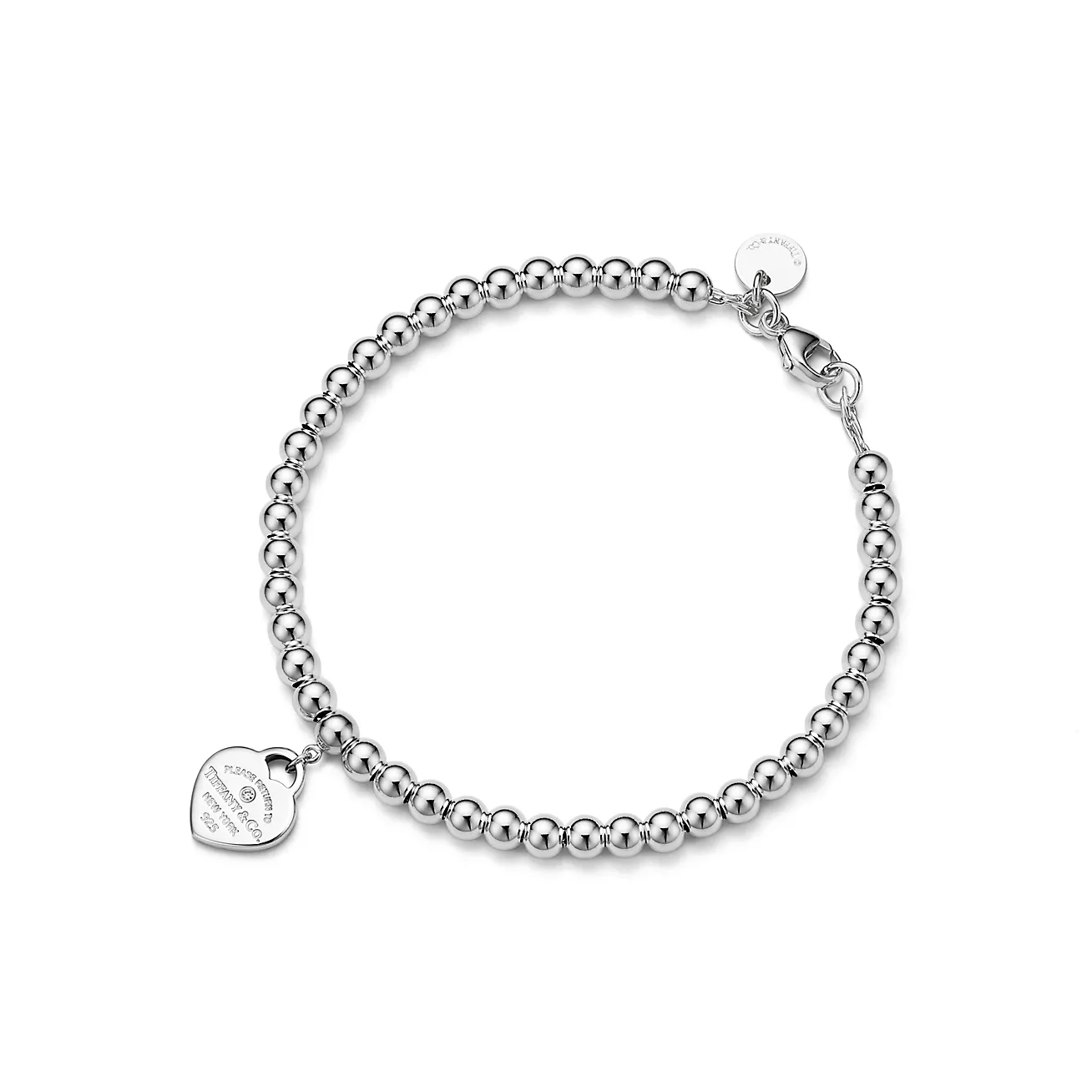 Return to 庐 Pink Mini Heart Bead Bracelet in Silver with a Diamond, 4 mm