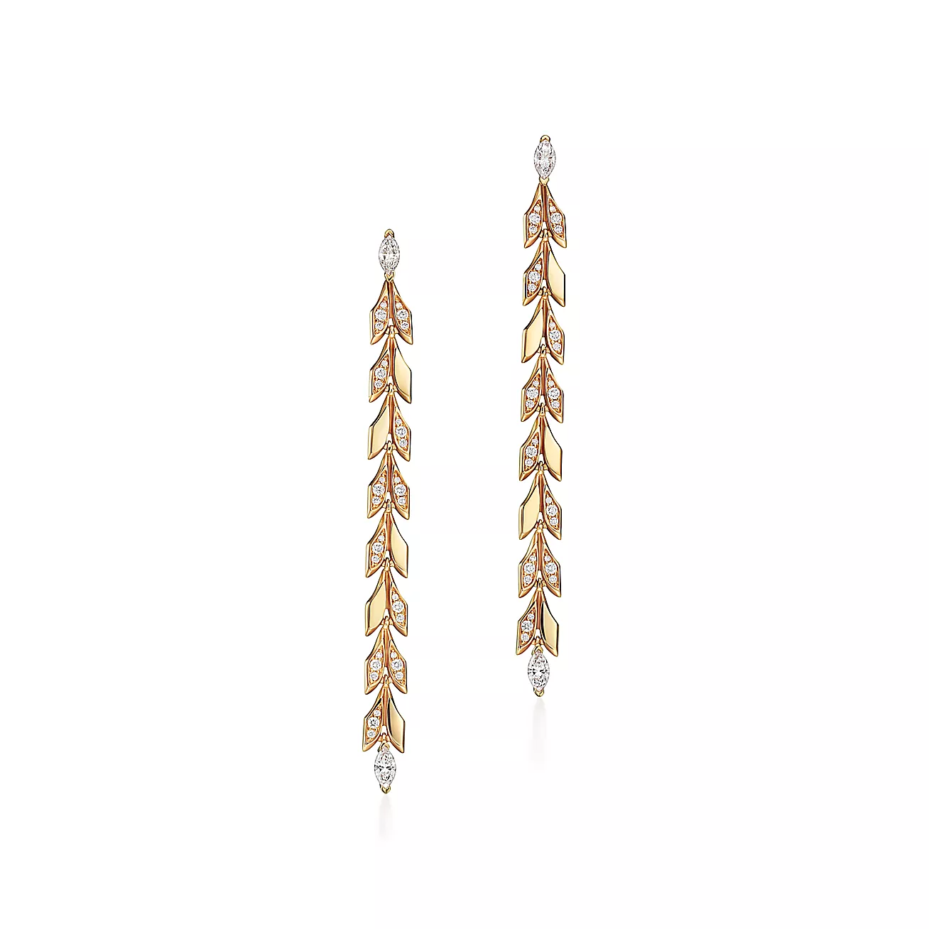 Victoria庐 Vine Drop Earrings in Yellow Gold with Diamonds