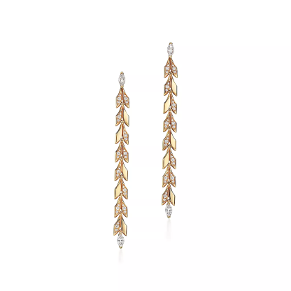 Victoria庐 Vine Drop Earrings in Yellow Gold with Diamonds