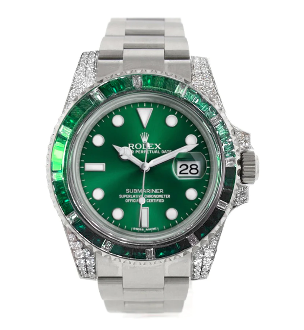 Custom Diamond Submariner Green Dial Mens Watch 116610LN 116610