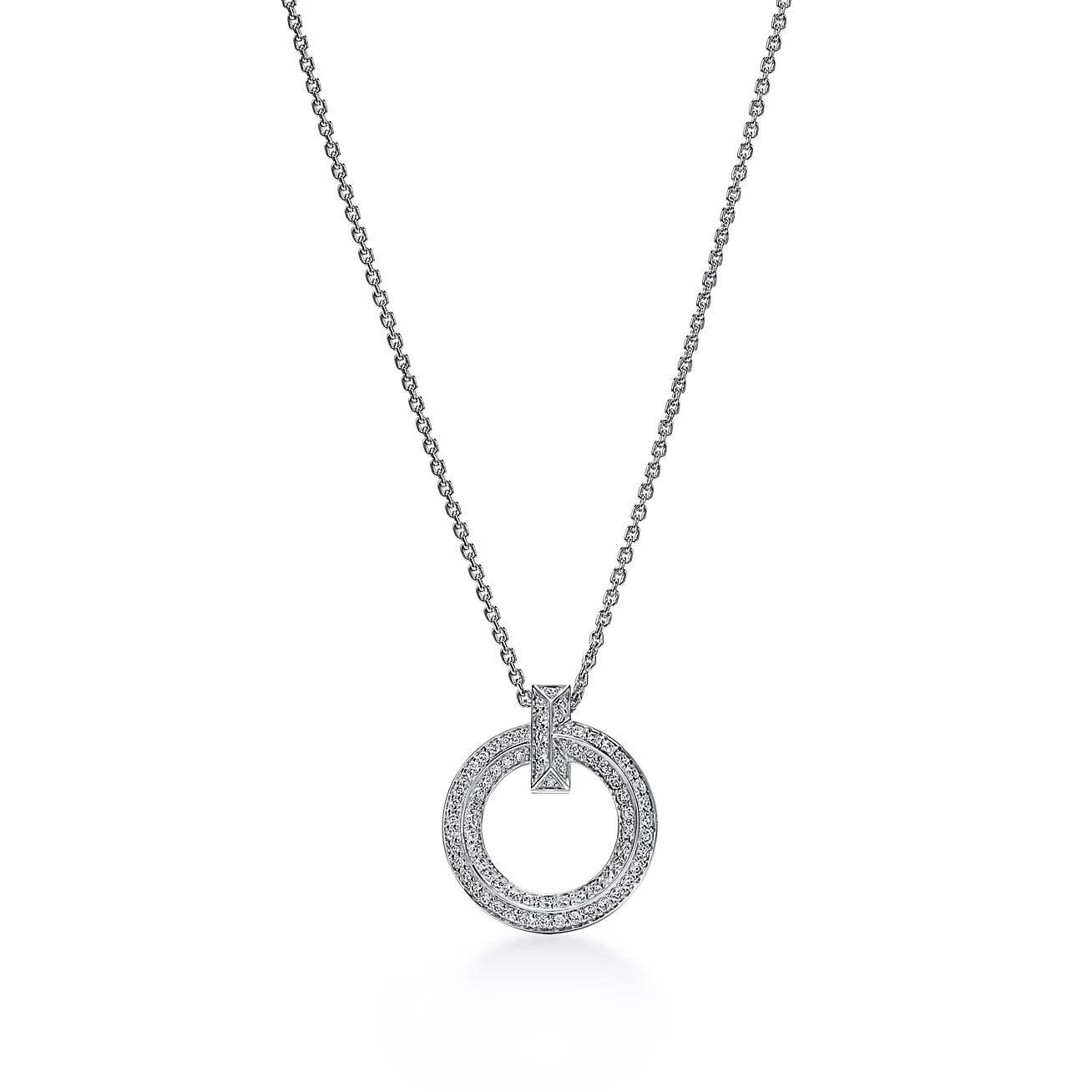 T T1 Circle Pendant in White Gold with Pave Diamonds