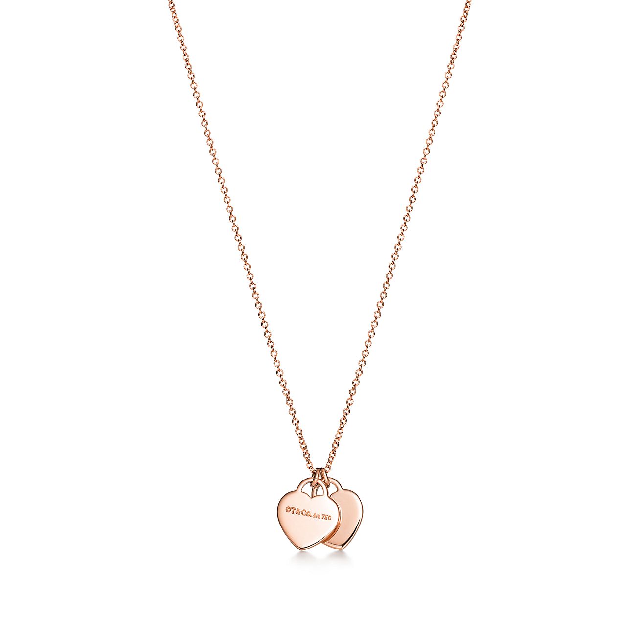 Return to 庐 Double Heart Tag Pendant in Rose Gold, Mini