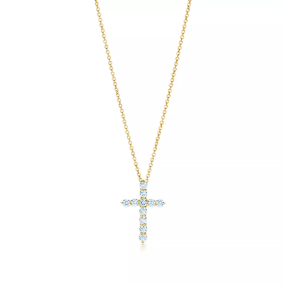 Cross pendant in 18k gold with diamonds, small