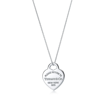Return to 庐 Pink Heart Tag Pendant in Silver, Medium