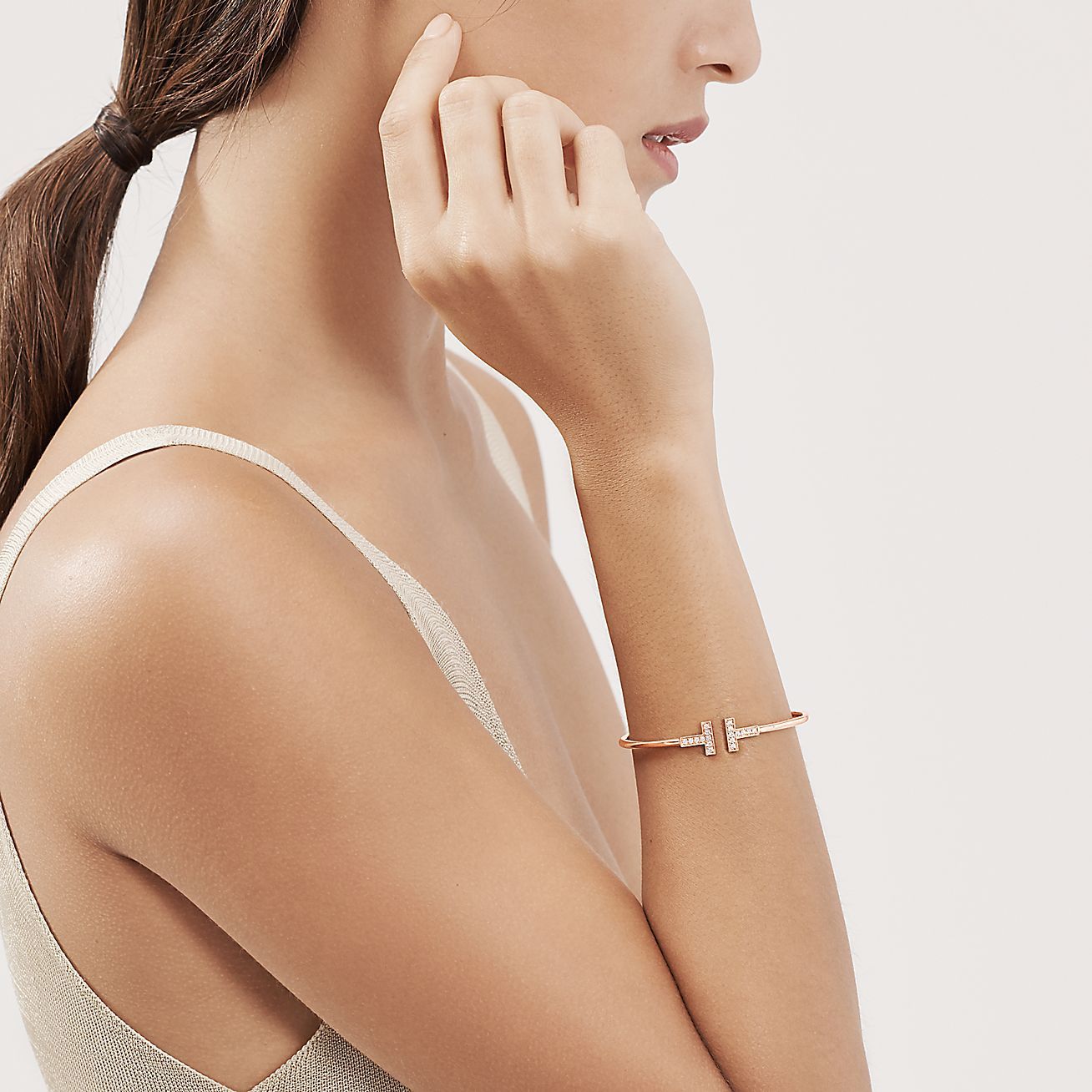 T Wire Bracelet in Rose Gold with Diamonds