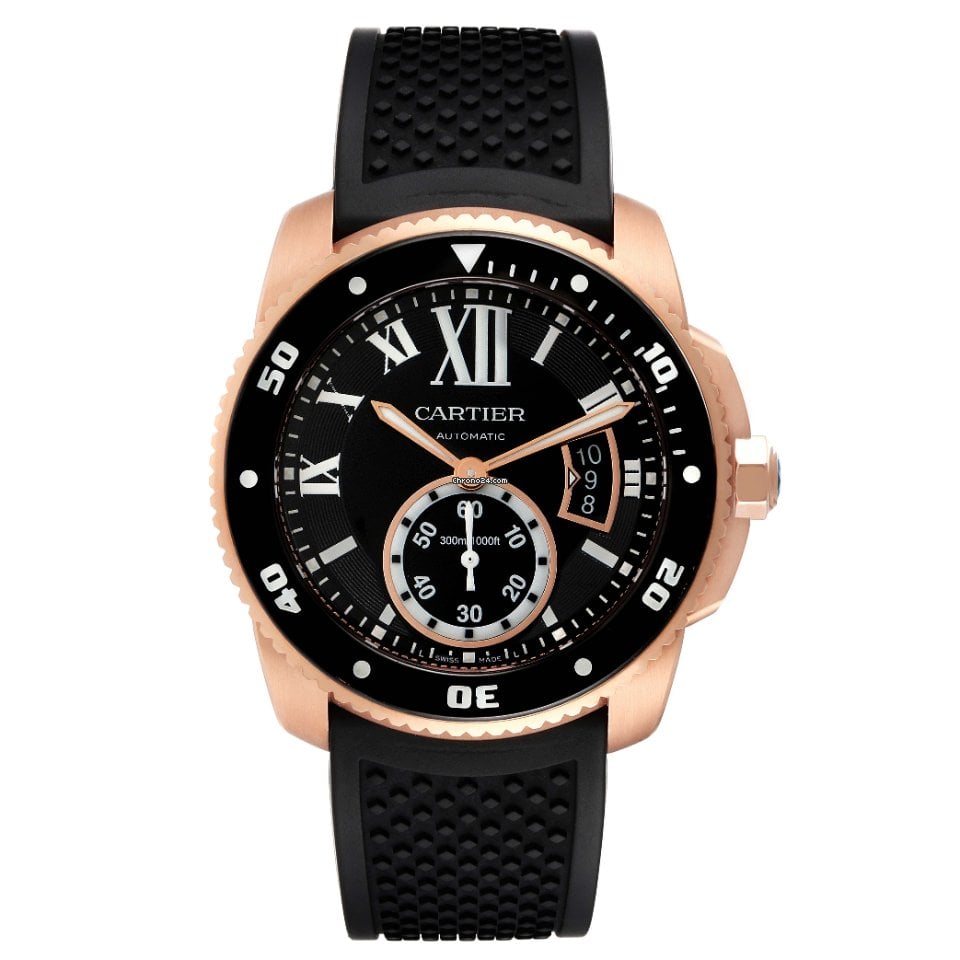Cartier Calibre Rose Gold Black Dial Automatic Mens Watch