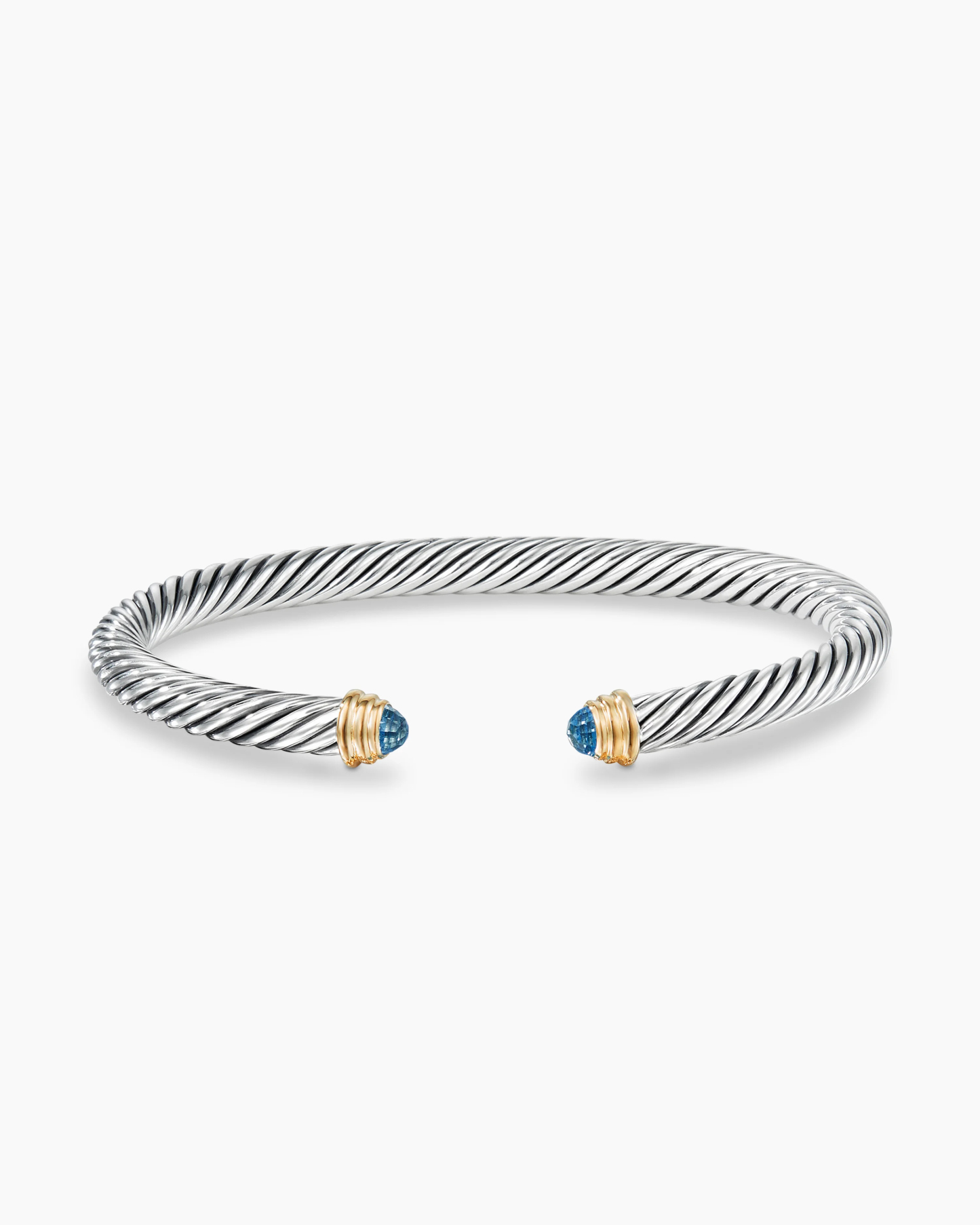 Classic Cable Bracelet Sterling Silver with 14K Yellow Gold and Blue Topaz, 5mm