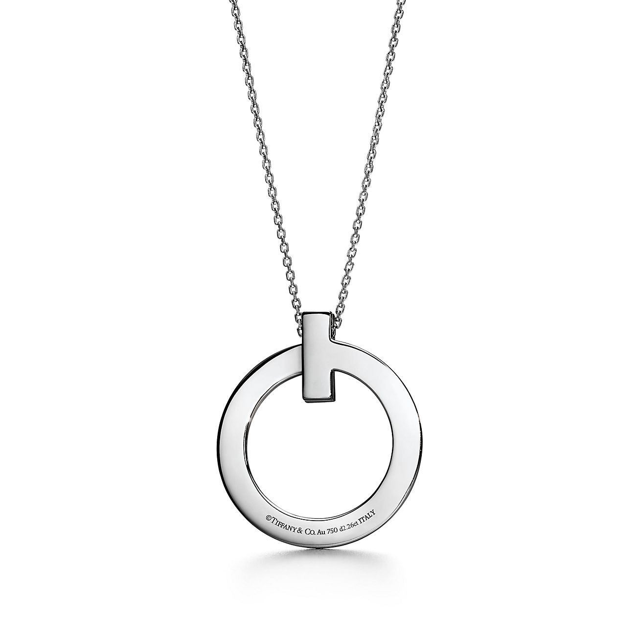 T T1 Circle Pendant in 18k White Gold with Diamonds, Large