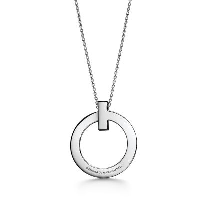T T1 Circle Pendant in 18k White Gold with Diamonds, Large