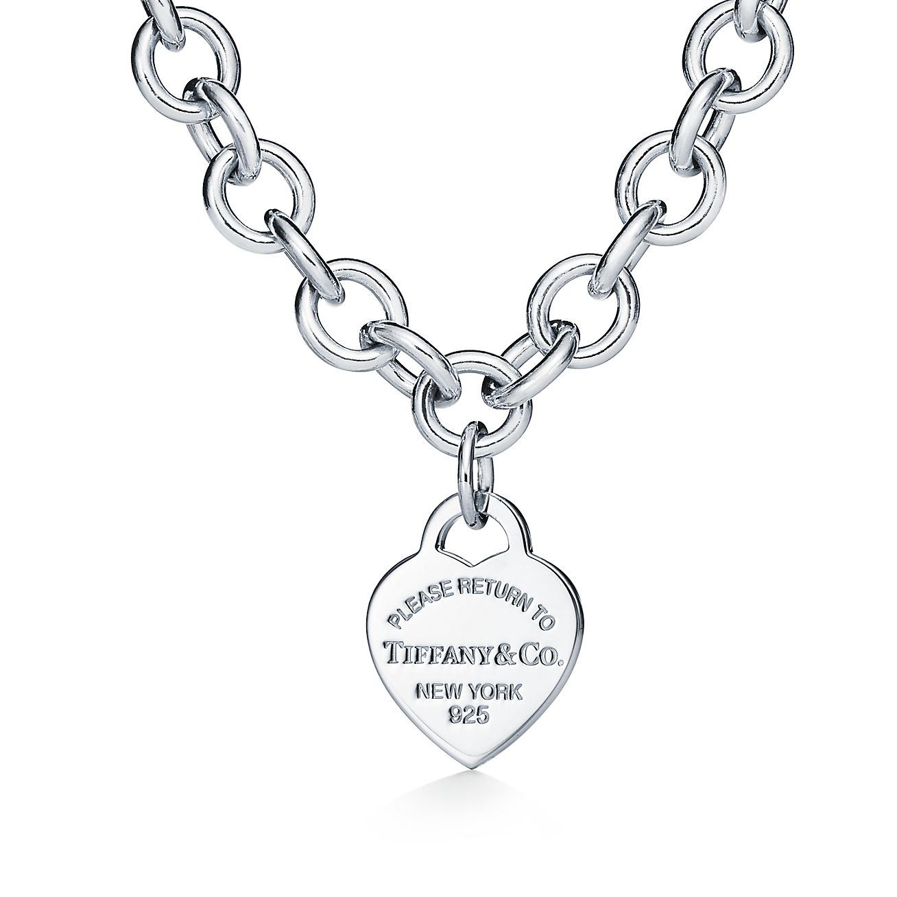 Return to 庐 Heart Tag Chain Link Necklace in Silve