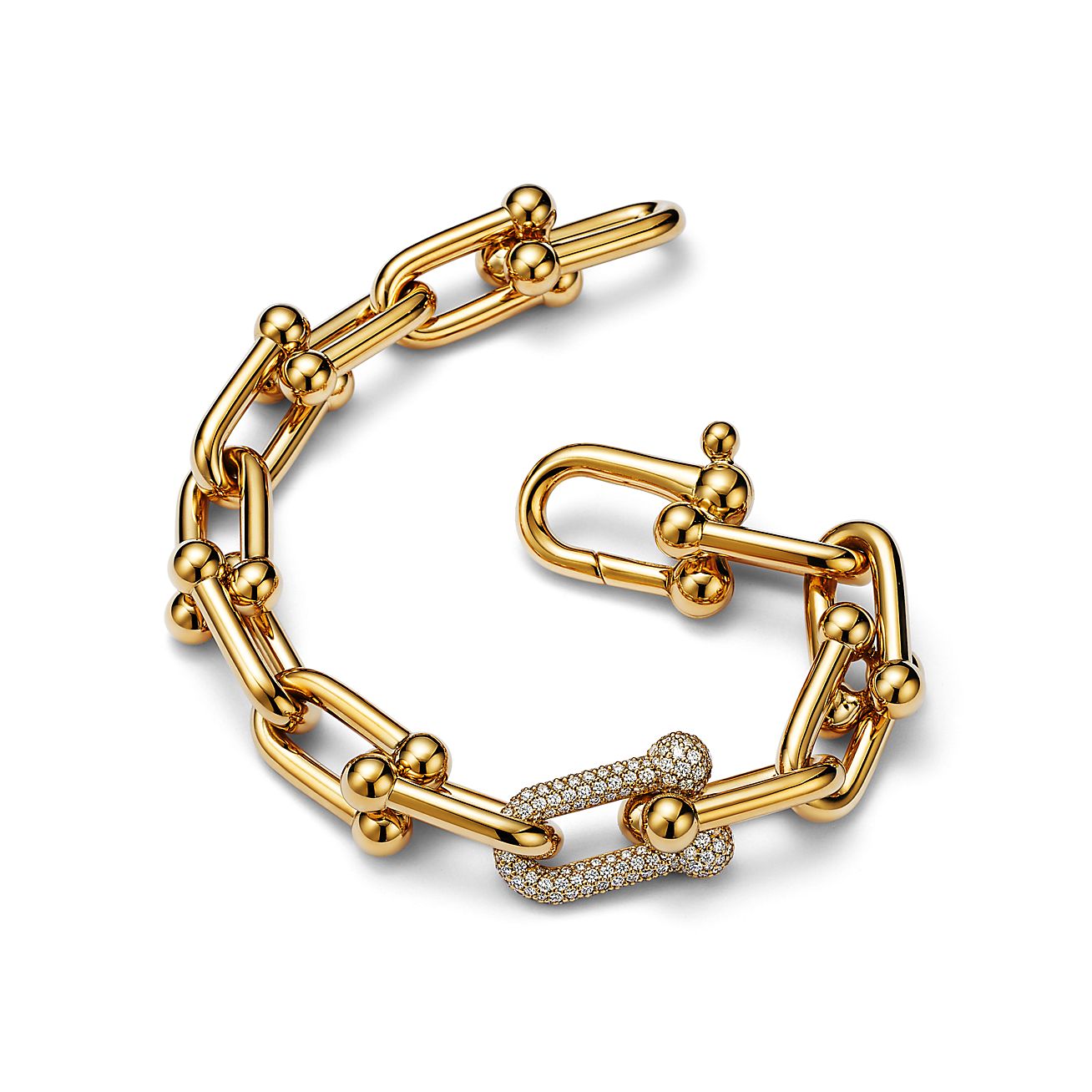 HardWear Large Link Bracelet in Yellow Gold with Diamonds