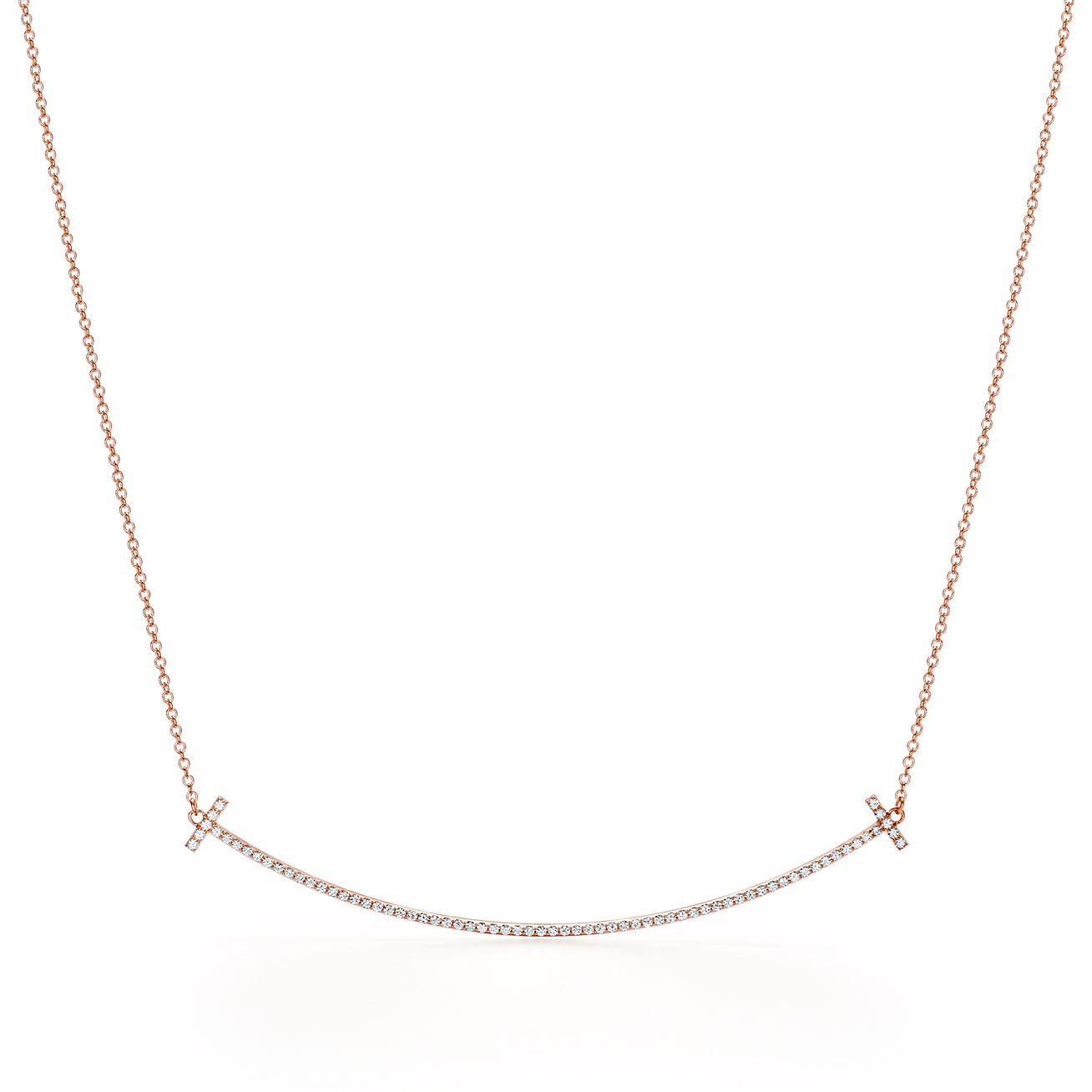 T Smile Pendant in Rose Gold with Diamonds, Large