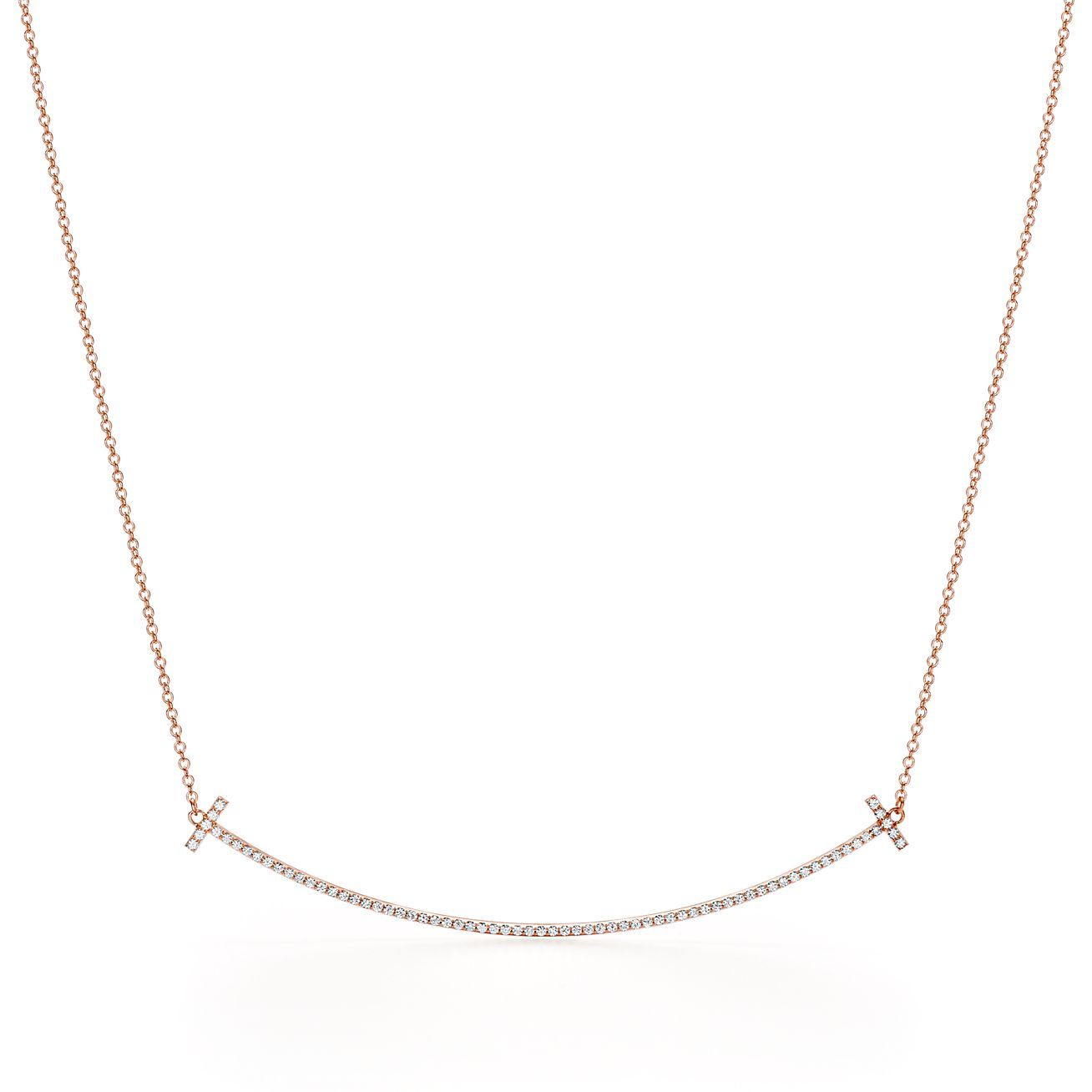 T Smile Pendant in Rose Gold with Diamonds, Large