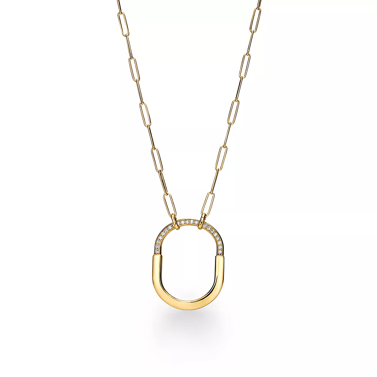 Lock Pendant in Yellow Gold with Diamonds, Large