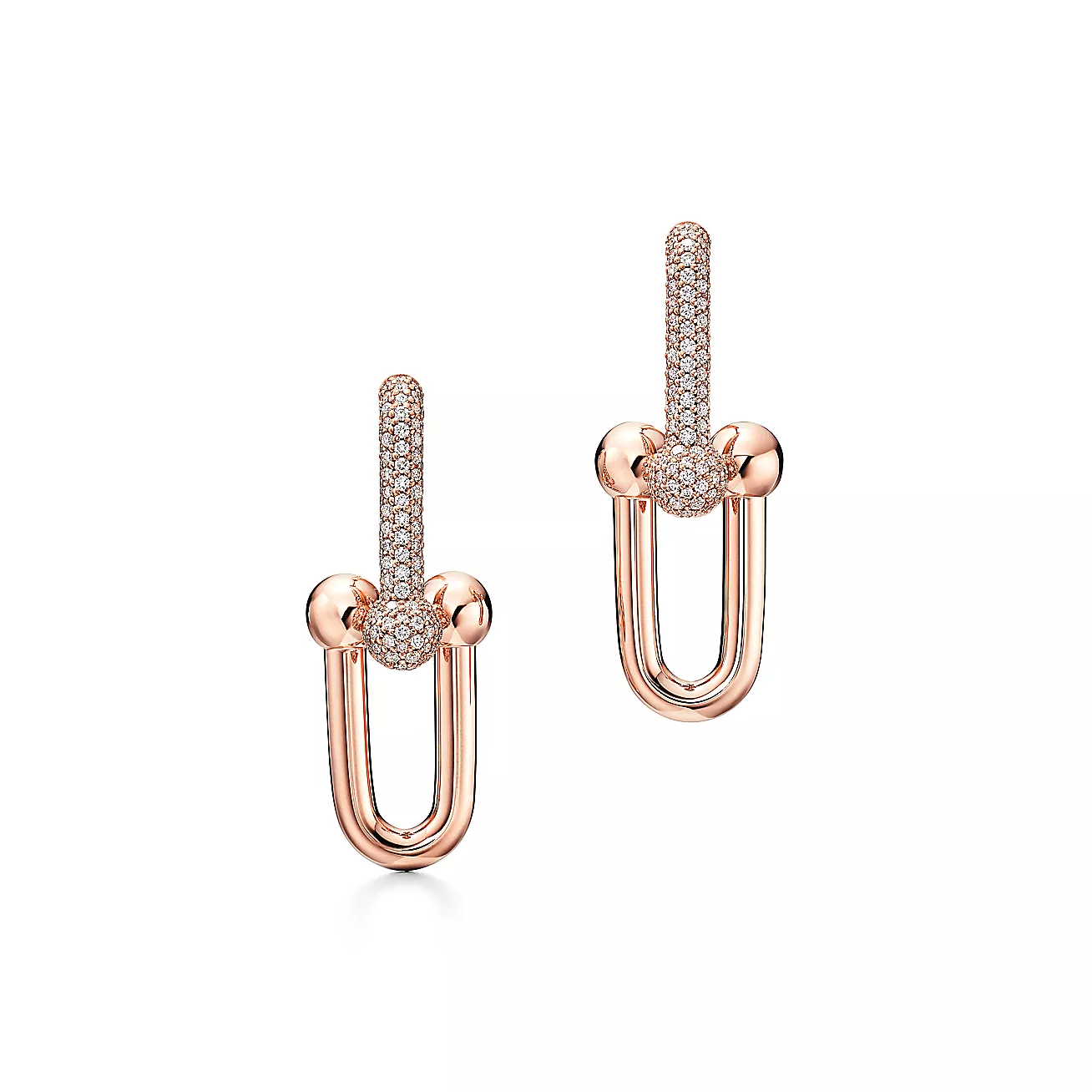 HardWear Link Earrings in 18k Rose Gold with Pave Diamonds