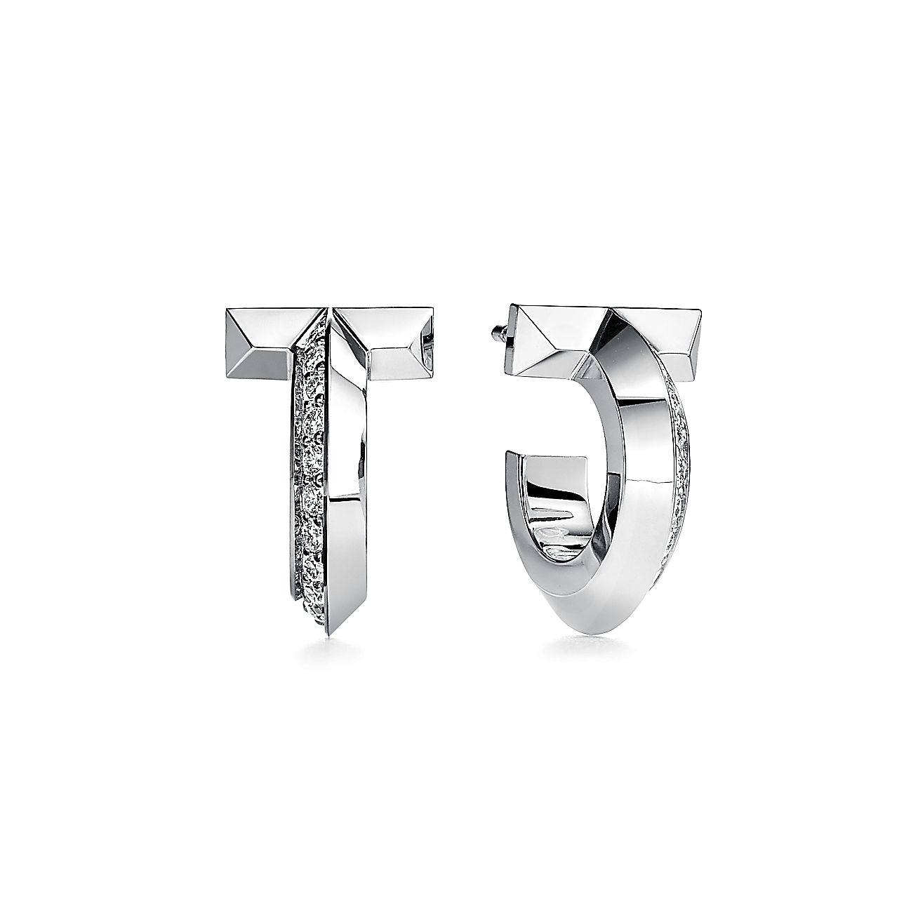 T T1 Hoop Earrings in White Gold with Diamonds