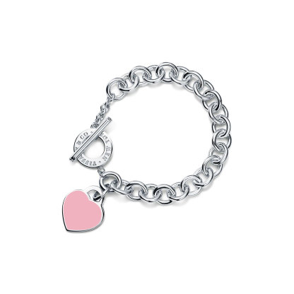 Return to 庐 Pink Heart Tag Toggle Bracelet in Silver