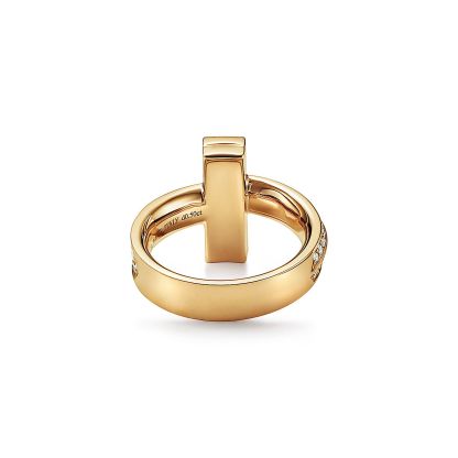 T T1 Ring in Yellow Gold with Diamonds, 4.5 mm Wide