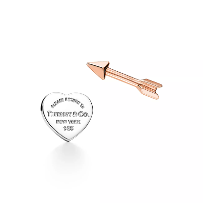 Return to 庐 Lovestruck Heart Tag & Arrow Earrings in Silver and Rose Gold