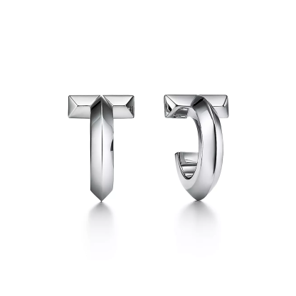 T T1 Hoop Earrings in White Gold