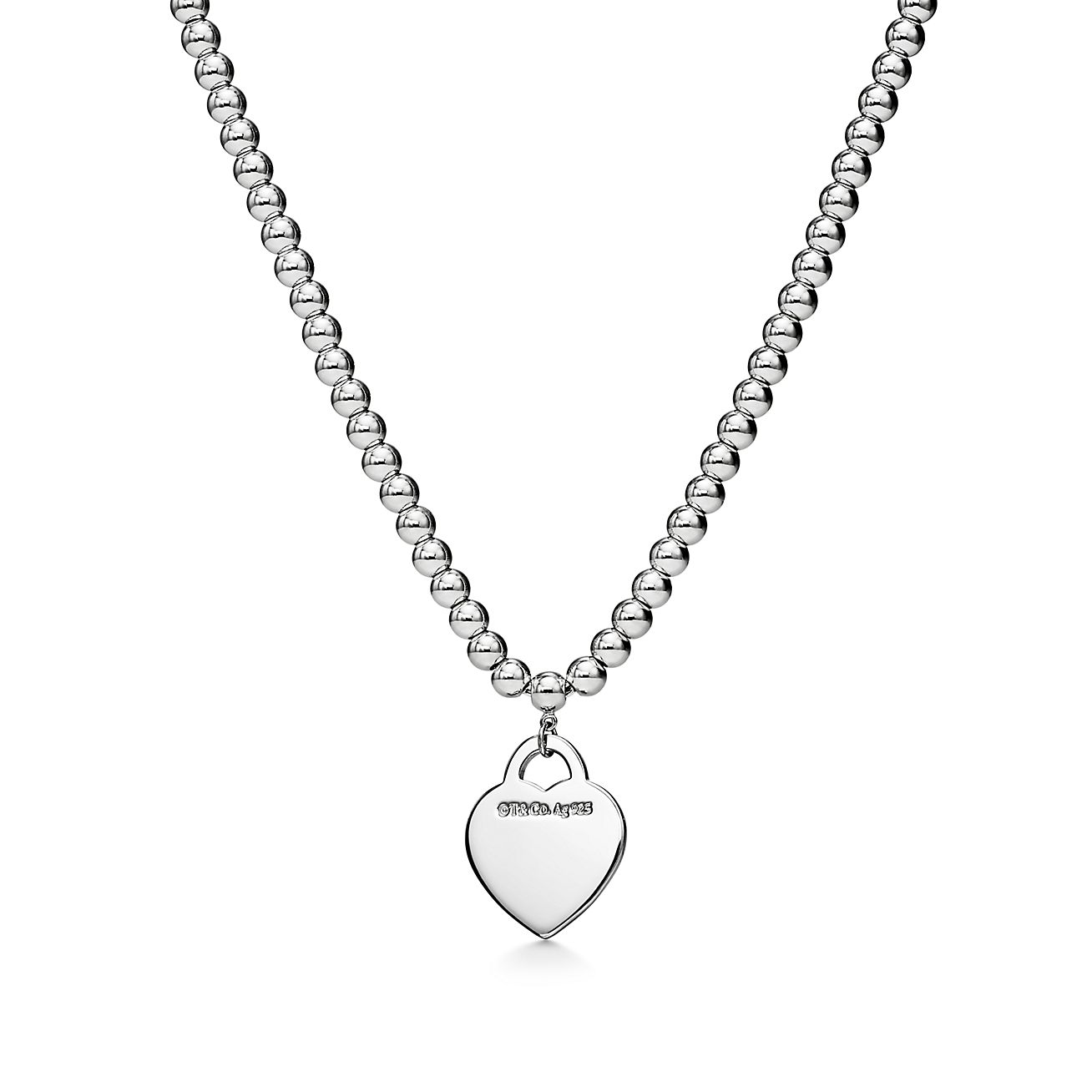Return to 庐 Heart Tag Bead Necklace in Silver with a Diamond, Small