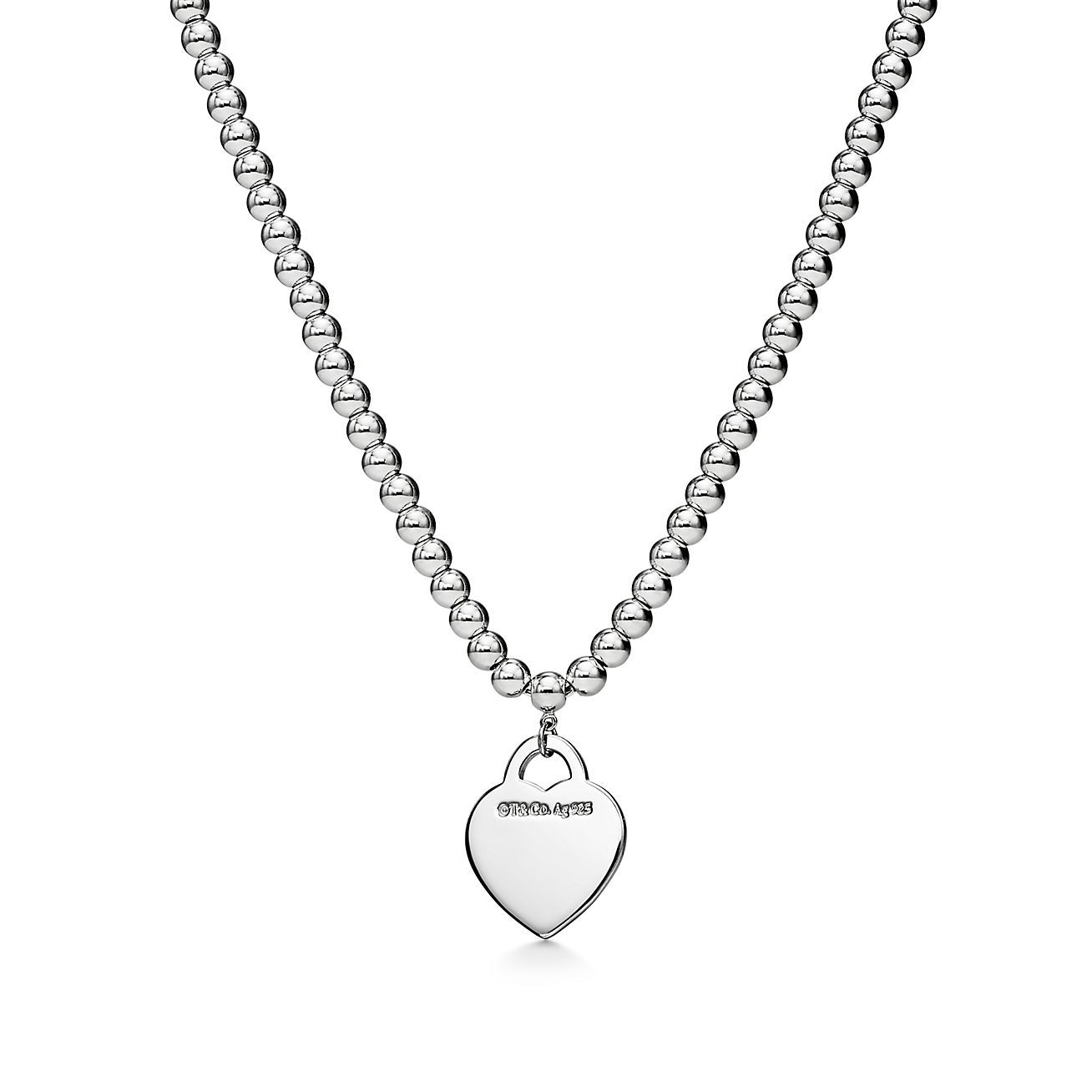 Return to 庐 Heart Tag Bead Necklace in Silver with a Diamond, Small
