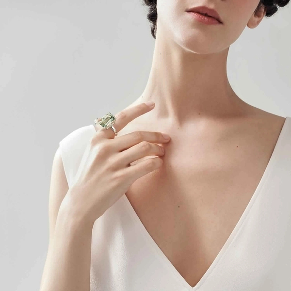 & Co. Green Quartz Ladybug Ring in Sterling Silver and 18k Rose Gold