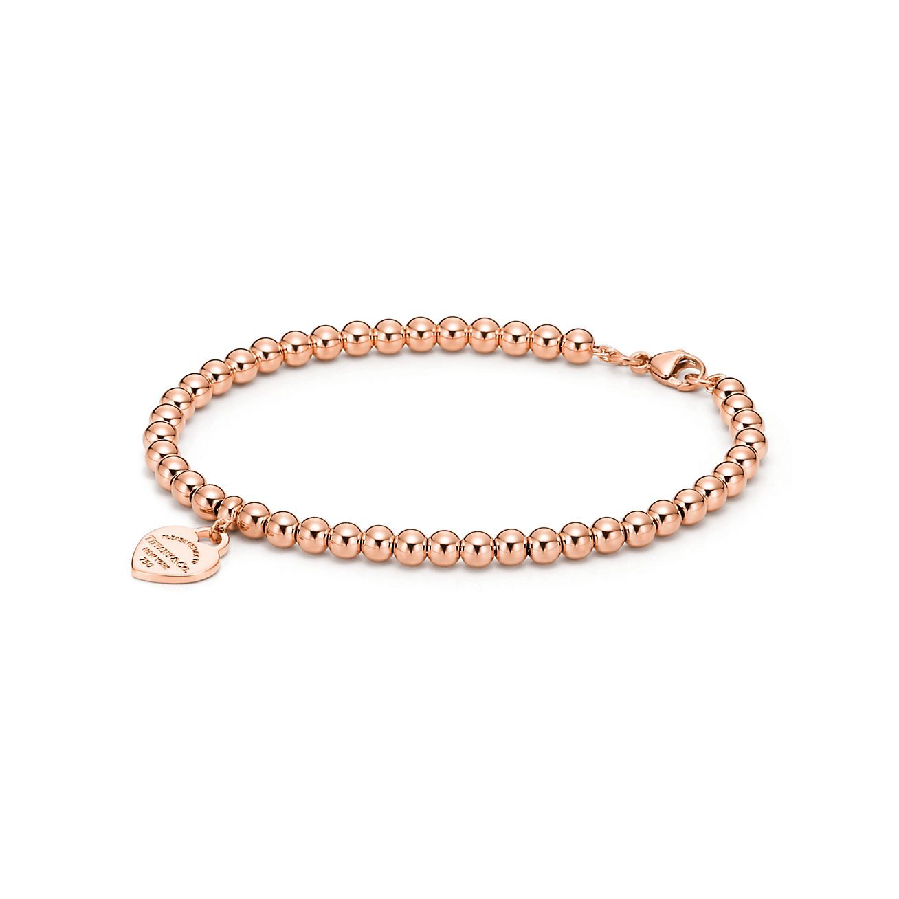 Return to 庐 Heart Tag Bead Bracelet in Rose Gold, 4 mm