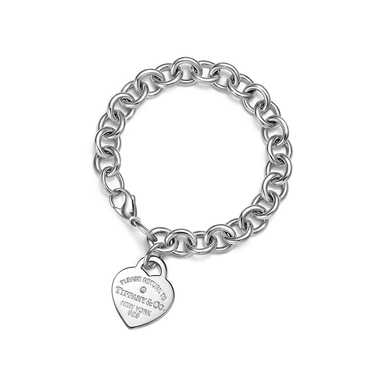 Return to 庐 Heart Tag Bracelet in Sterling Silver with a Diamond, Medium