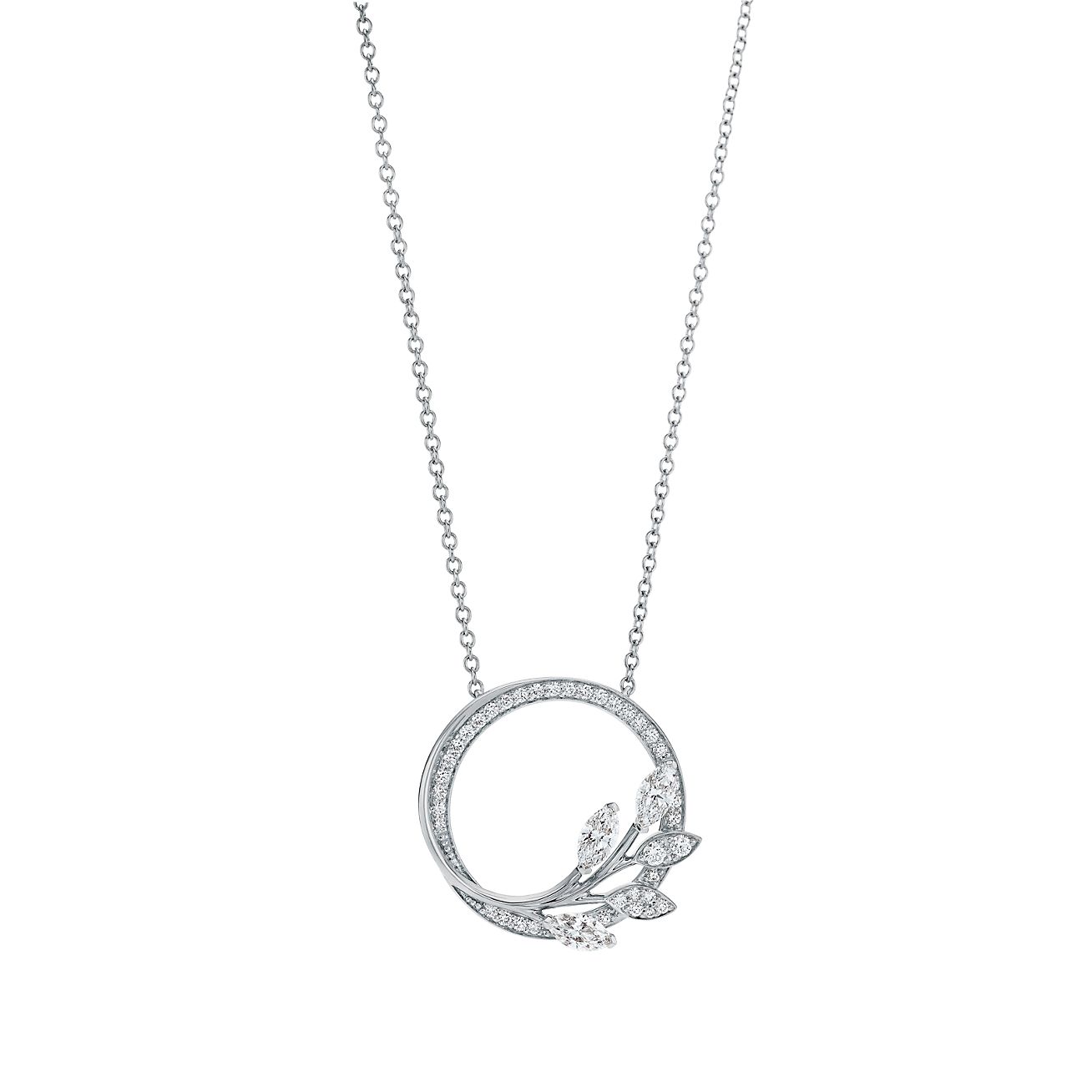 Victoria庐 Diamond Vine Circle Pendant in Platinum