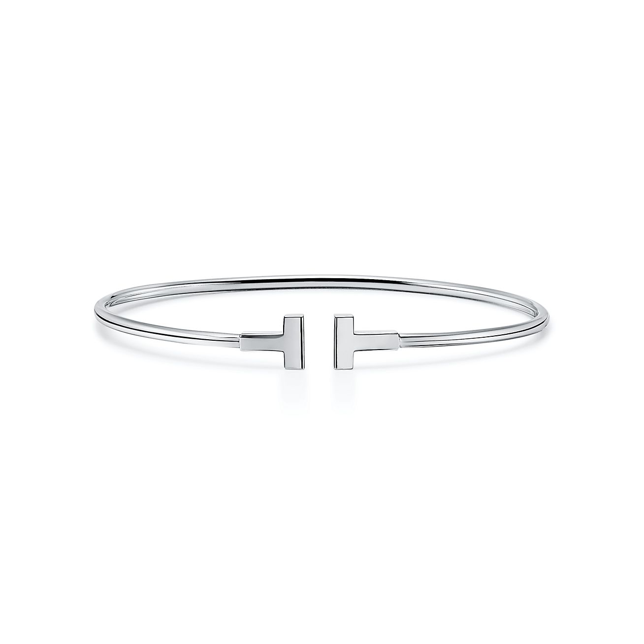 T Narrow Wire Bracelet in 18k White Gold