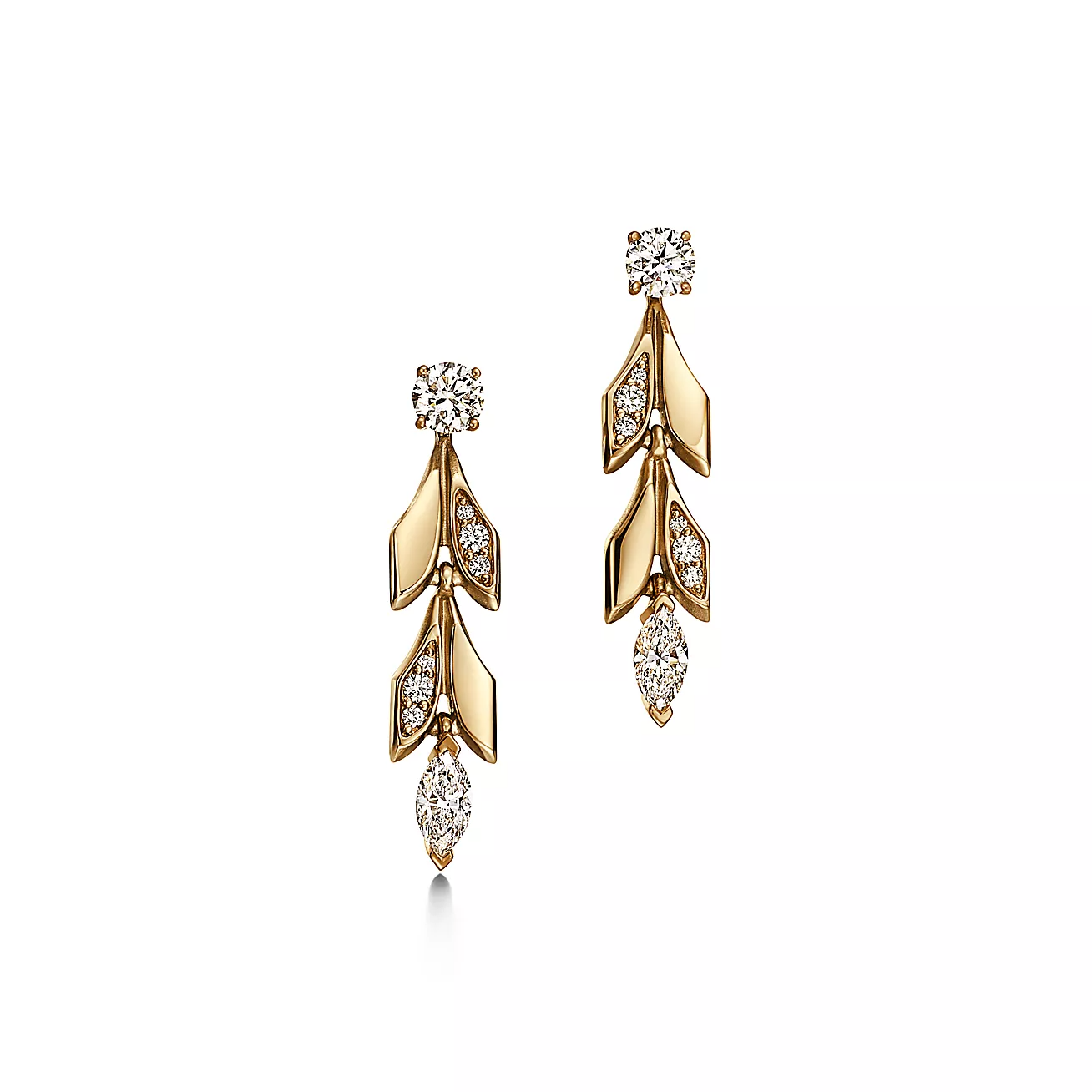 Victoria庐 Vine Convertible Drop Earrings in Yellow Gold with Diamonds