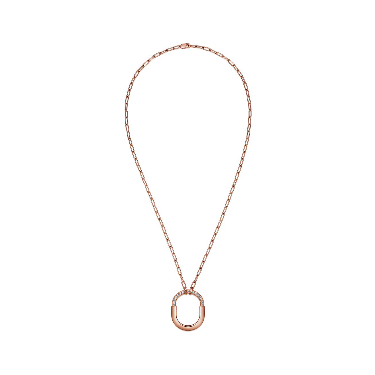 Lock Pendant in Rose Gold with Diamonds, Medium