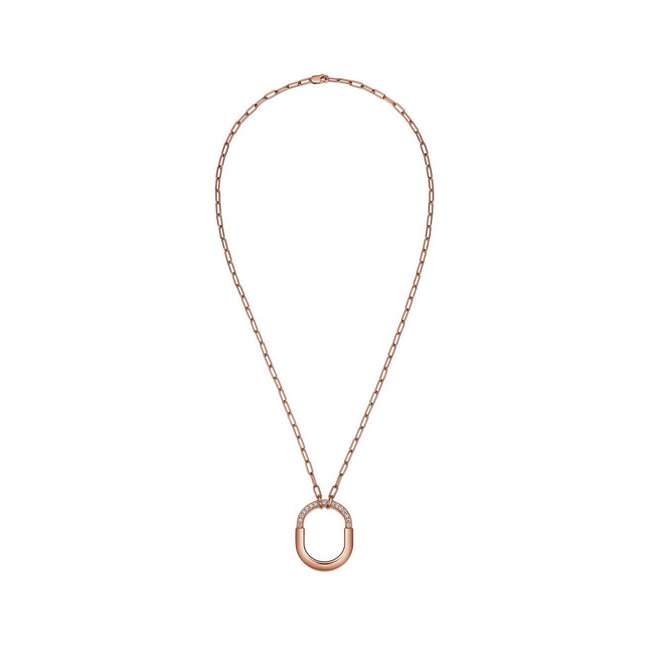 Lock Pendant in Rose Gold with Diamonds, Medium