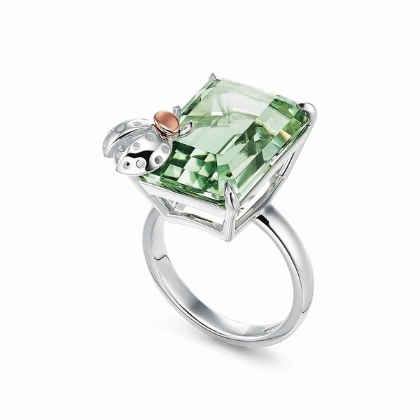 & Co. Green Quartz Ladybug Ring in Sterling Silver and 18k Rose Gold