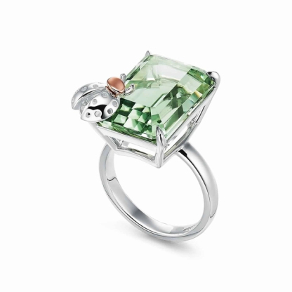 & Co. Green Quartz Ladybug Ring in Sterling Silver and 18k Rose Gold