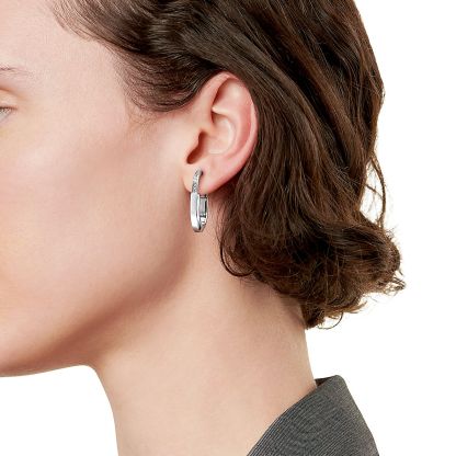 Lock Earrings in White Gold with Diamonds, Medium