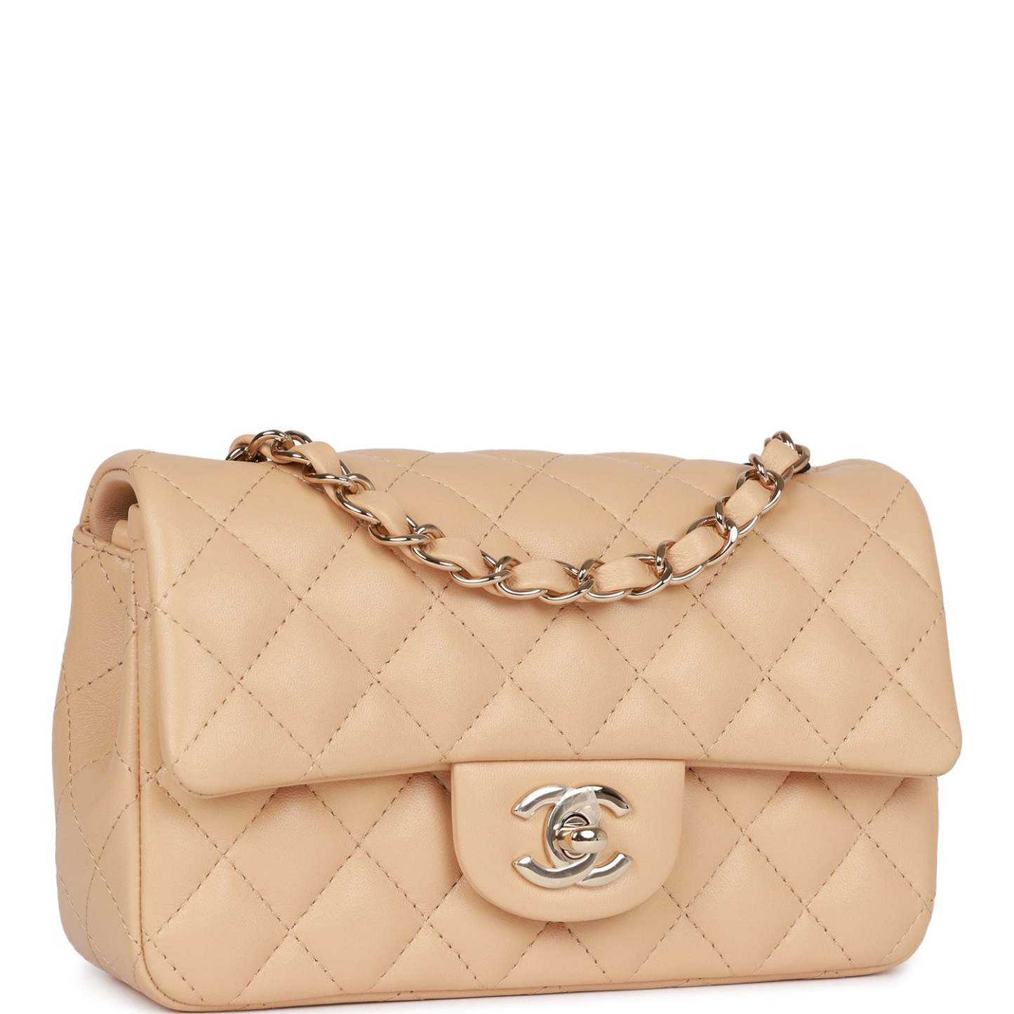 Mini Rectangular Flap Bag Beige Lambskin Light Gold Hardware