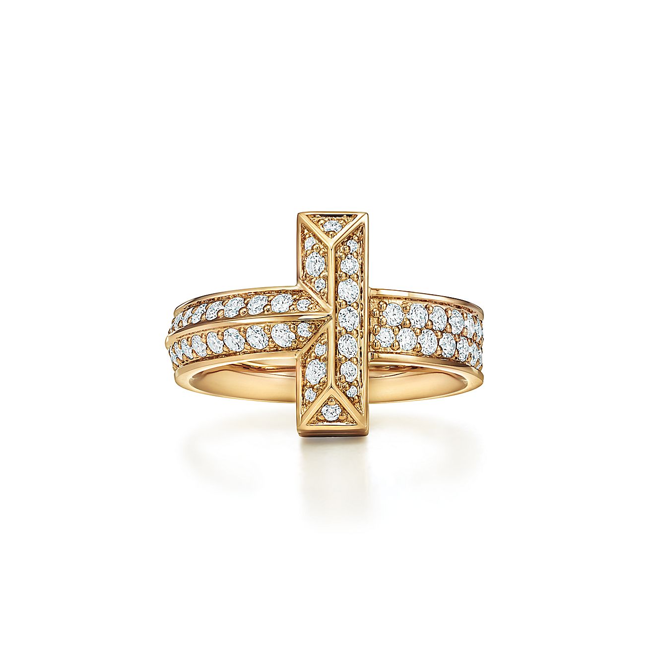 T T1 Ring in Yellow Gold with Diamonds, 4.5 mm Wide