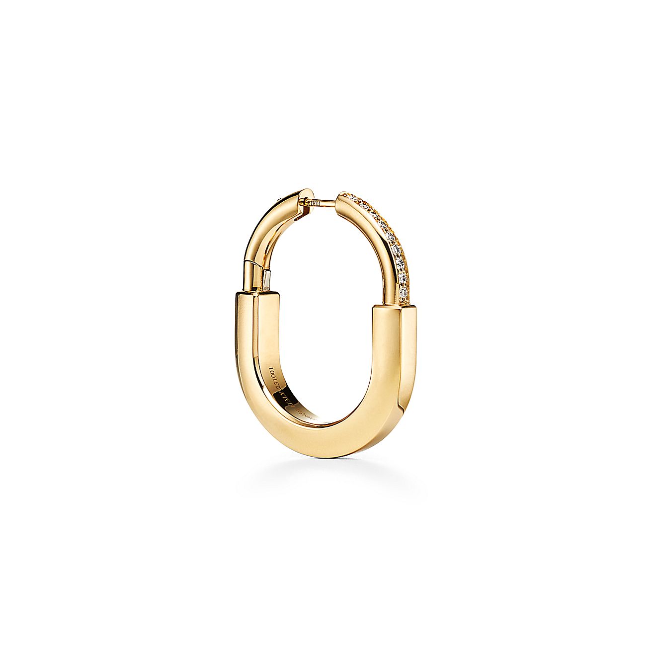 Lock Earrings in Yellow Gold with Diamonds, Medium