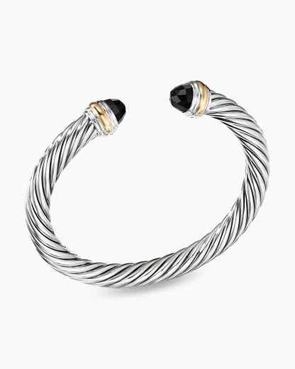 Classic Cable Bracelet Sterling Silver with 14K Yellow Gold and Black Onyx, 7mm