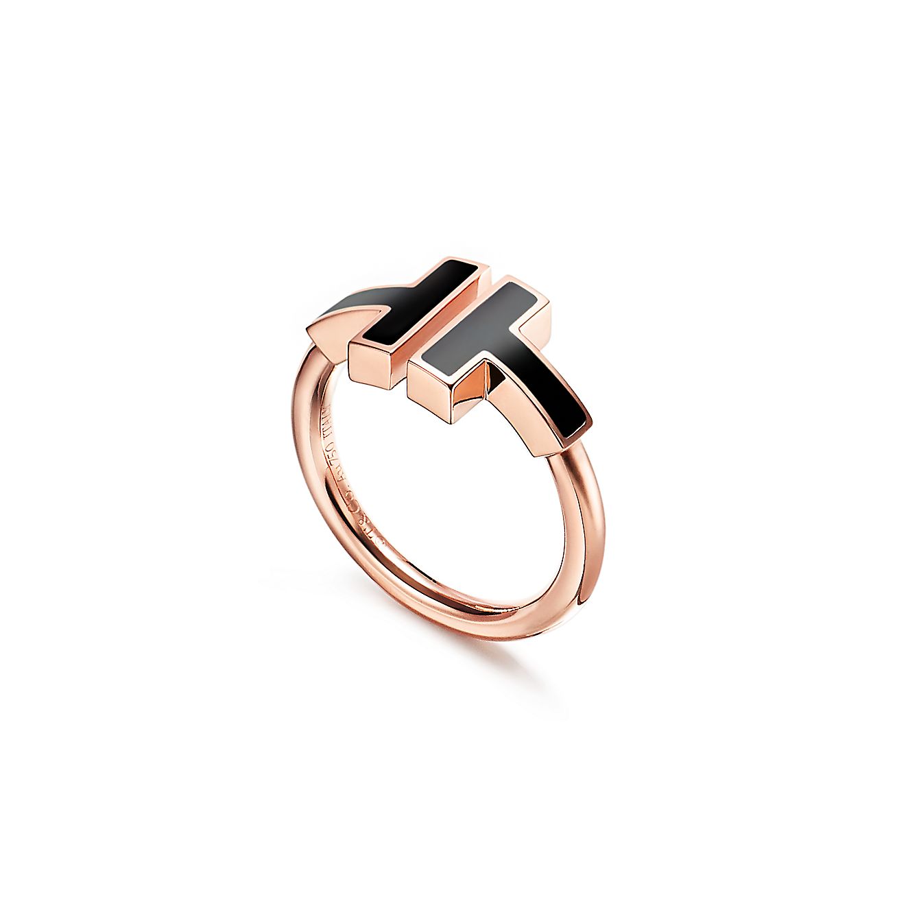 T Black Onyx Wire Ring in 18k Rose Gold